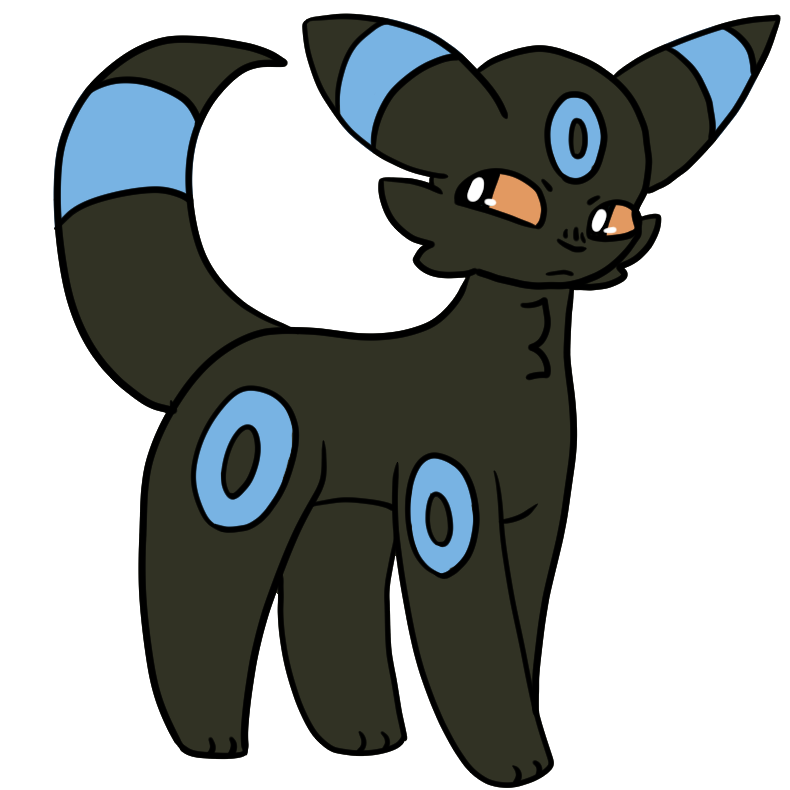 drawing of an umbreon with blue ring patterns instead of yellow